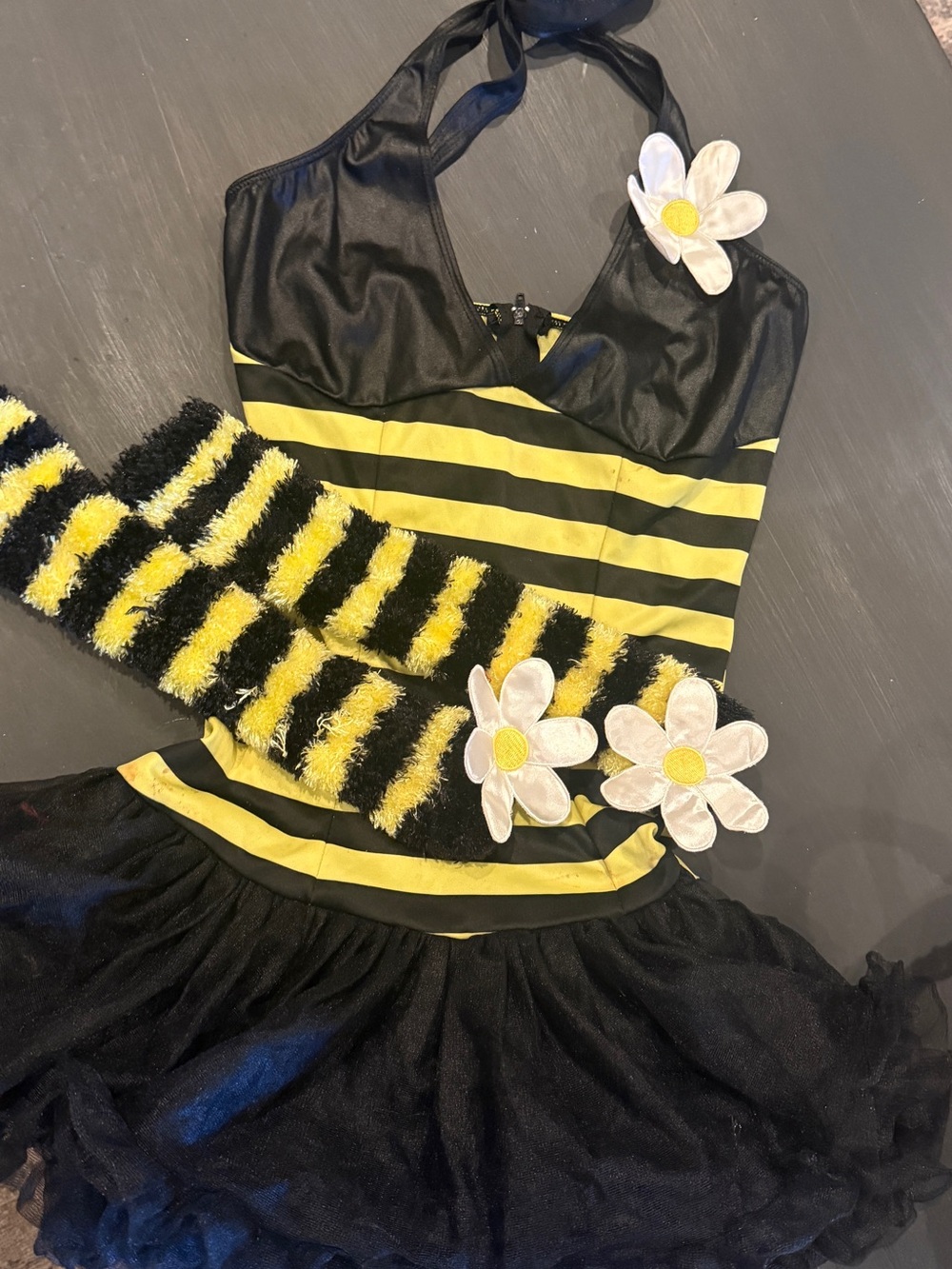 Womens Bumblebee Costume Dress with Daisy legging Accents - Black & Yellow